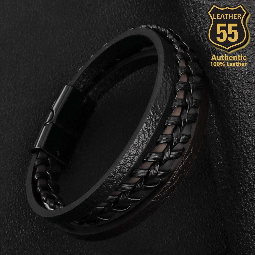 Leather 55 Ανδρικό Xειροποίητο Δερμάτινο βραχιόλι με ανοξείδωτο ατσάλι σε συσκευασία δώρου / Κωδικός Προϊόντος: C129