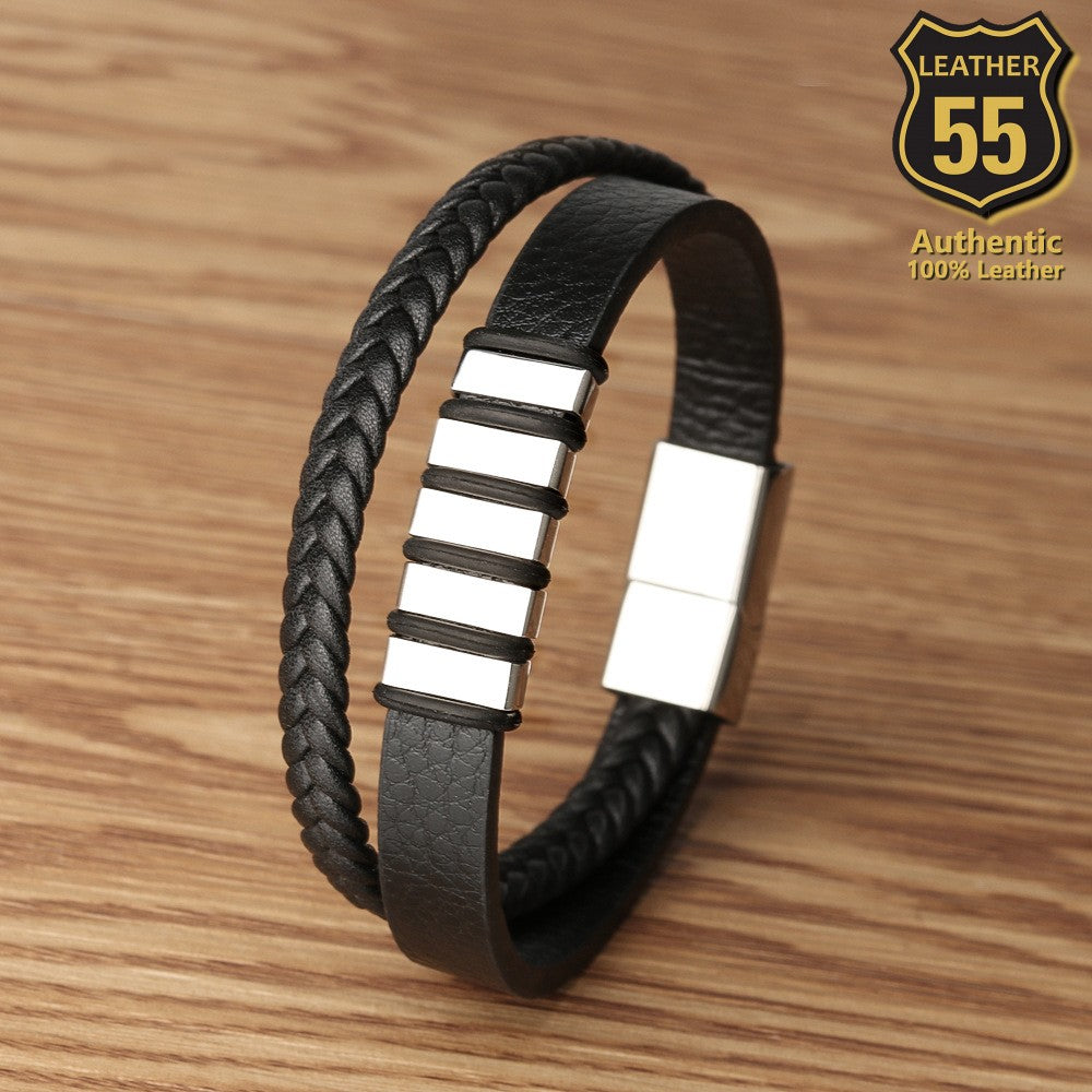 Leather 55 Δερμάτινο βραχιόλι με ανοξείδωτο ατσάλι σε συσκευασία δώρου / Κωδικός Προϊόντος: C135