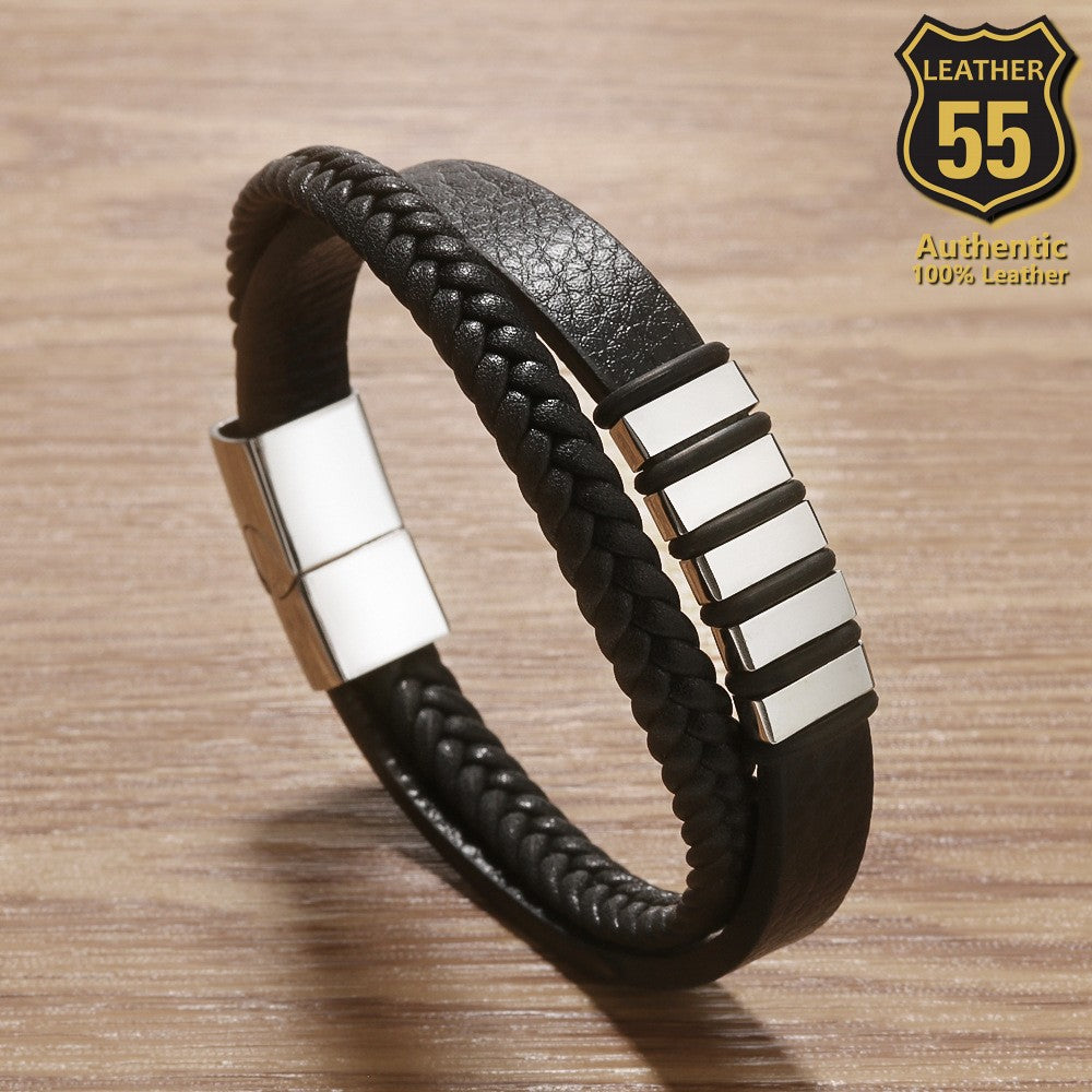 Leather 55 Δερμάτινο βραχιόλι με ανοξείδωτο ατσάλι σε συσκευασία δώρου / Κωδικός Προϊόντος: C135