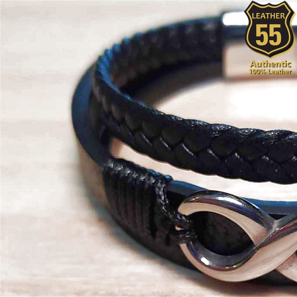 Leather 55 Ανδρικό Xειροποίητο Δερμάτινο βραχιόλι με ανοξείδωτο ατσάλι σε συσκευασία δώρου / Κωδικός Προϊόντος: C111