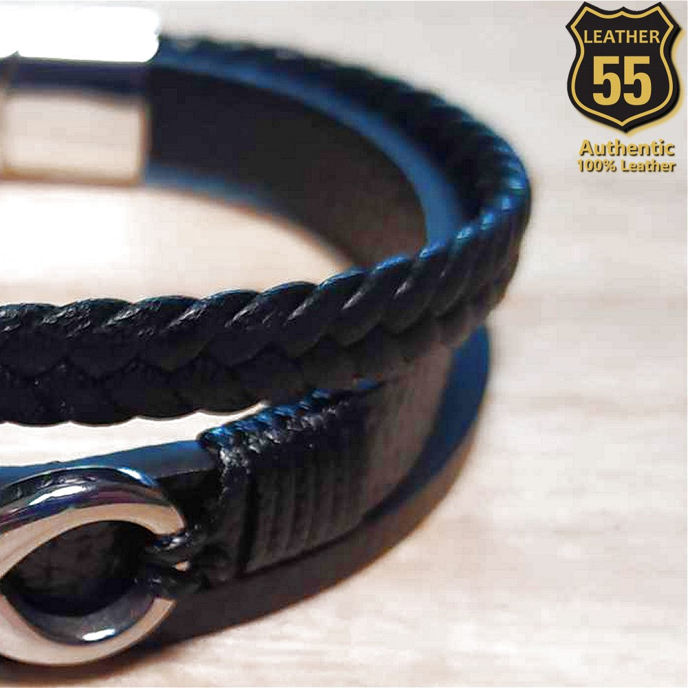 Leather 55 Ανδρικό Xειροποίητο Δερμάτινο βραχιόλι με ανοξείδωτο ατσάλι σε συσκευασία δώρου / Κωδικός Προϊόντος: C111