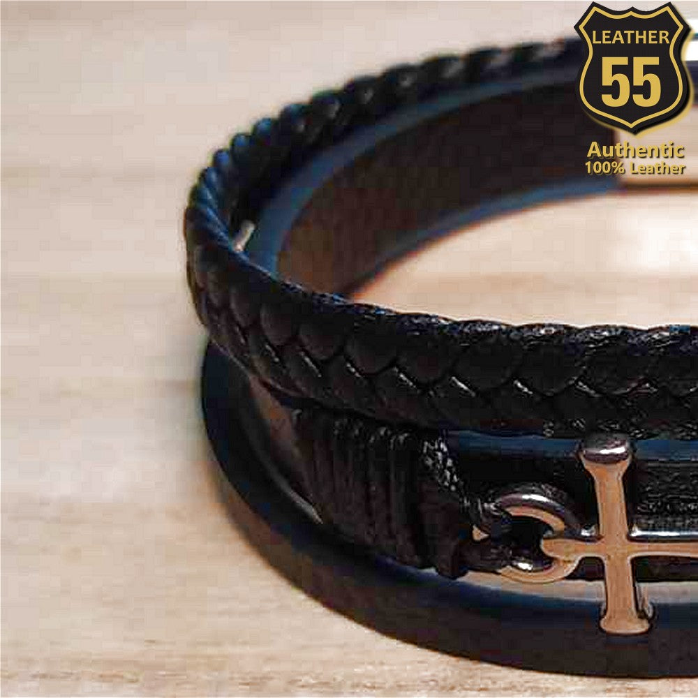Leather 55 Ανδρικό Xειροποίητο Δερμάτινο βραχιόλι με ανοξείδωτο ατσάλι σε συσκευασία δώρου / Κωδικός Προϊόντος: C115