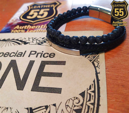 Leather 55 Ανδρικό Xειροποίητο Δερμάτινο βραχιόλι με ανοξείδωτο ατσάλι σε συσκευασία δώρου / Κωδικός Προϊόντος: C118