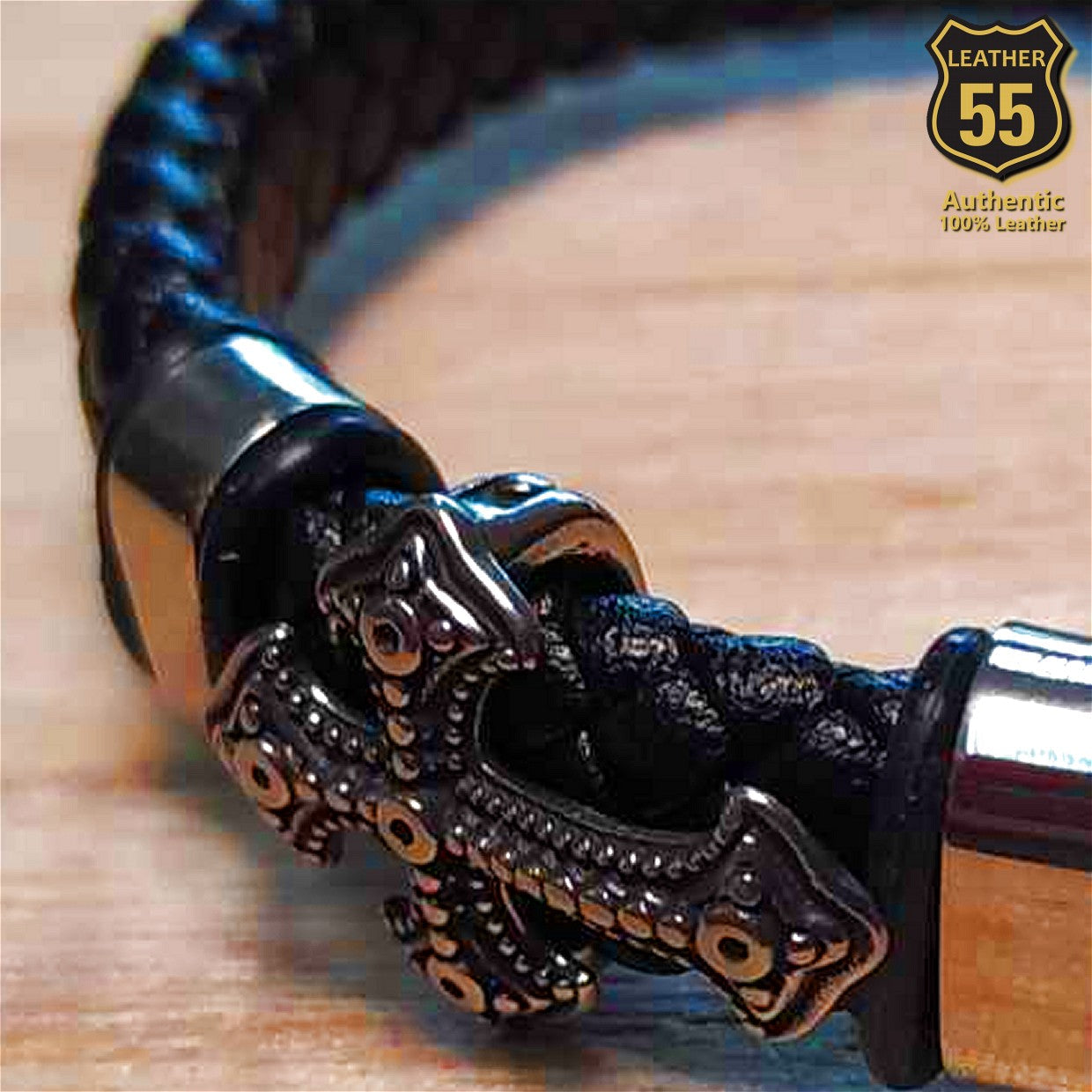 Leather 55 Ανδρικό Xειροποίητο Δερμάτινο βραχιόλι με ανοξείδωτο ατσάλι σε συσκευασία δώρου / Κωδικός Προϊόντος: C119