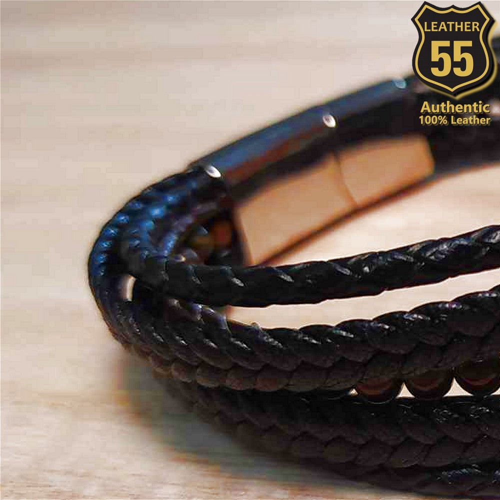 Leather 55 Ανδρικό Xειροποίητο Δερμάτινο βραχιόλι με ανοξείδωτο ατσάλι σε συσκευασία δώρου / Κωδικός Προϊόντος: C122