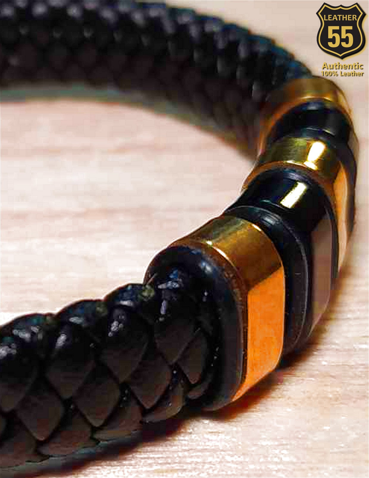 Leather 55 Ανδρικό Xειροποίητο Δερμάτινο βραχιόλι με ανοξείδωτο ατσάλι σε συσκευασία δώρου / Κωδικός Προϊόντος: C127