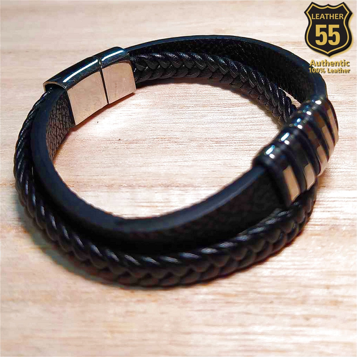 Leather 55 Δερμάτινο βραχιόλι με ανοξείδωτο ατσάλι σε συσκευασία δώρου / Κωδικός Προϊόντος: C135
