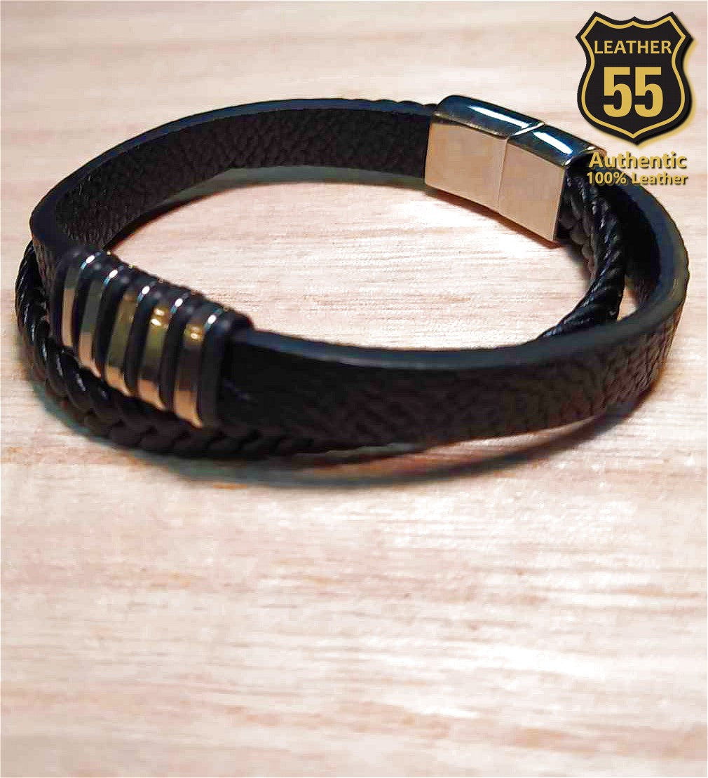 Leather 55 Δερμάτινο βραχιόλι με ανοξείδωτο ατσάλι σε συσκευασία δώρου / Κωδικός Προϊόντος: C135