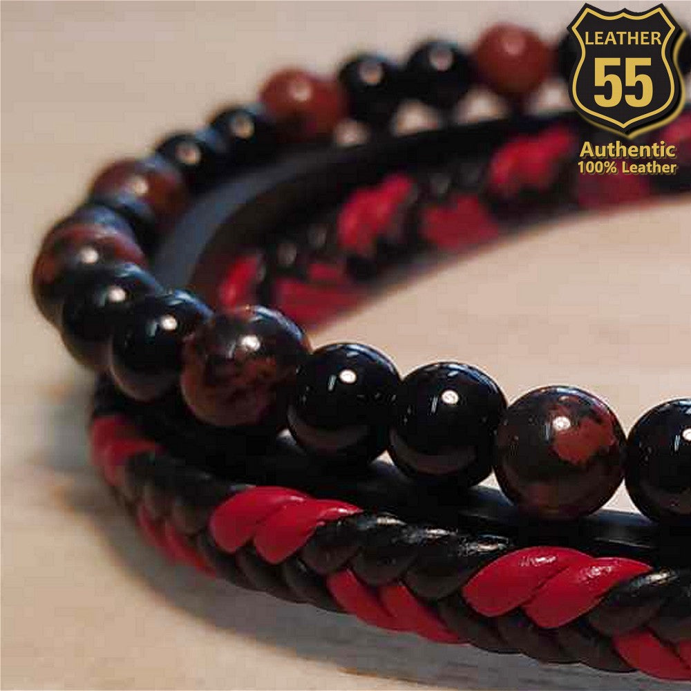 Leather 55 Ανδρικό Xειροποίητο Δερμάτινο βραχιόλι με ανοξείδωτο ατσάλι σε συσκευασία δώρου / Κωδικός Προϊόντος: C178