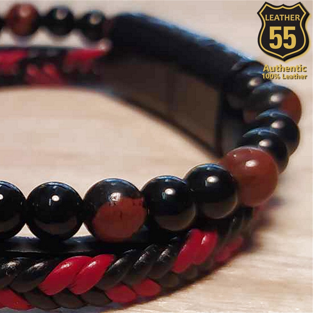Leather 55 Ανδρικό Xειροποίητο Δερμάτινο βραχιόλι με ανοξείδωτο ατσάλι σε συσκευασία δώρου / Κωδικός Προϊόντος: C178