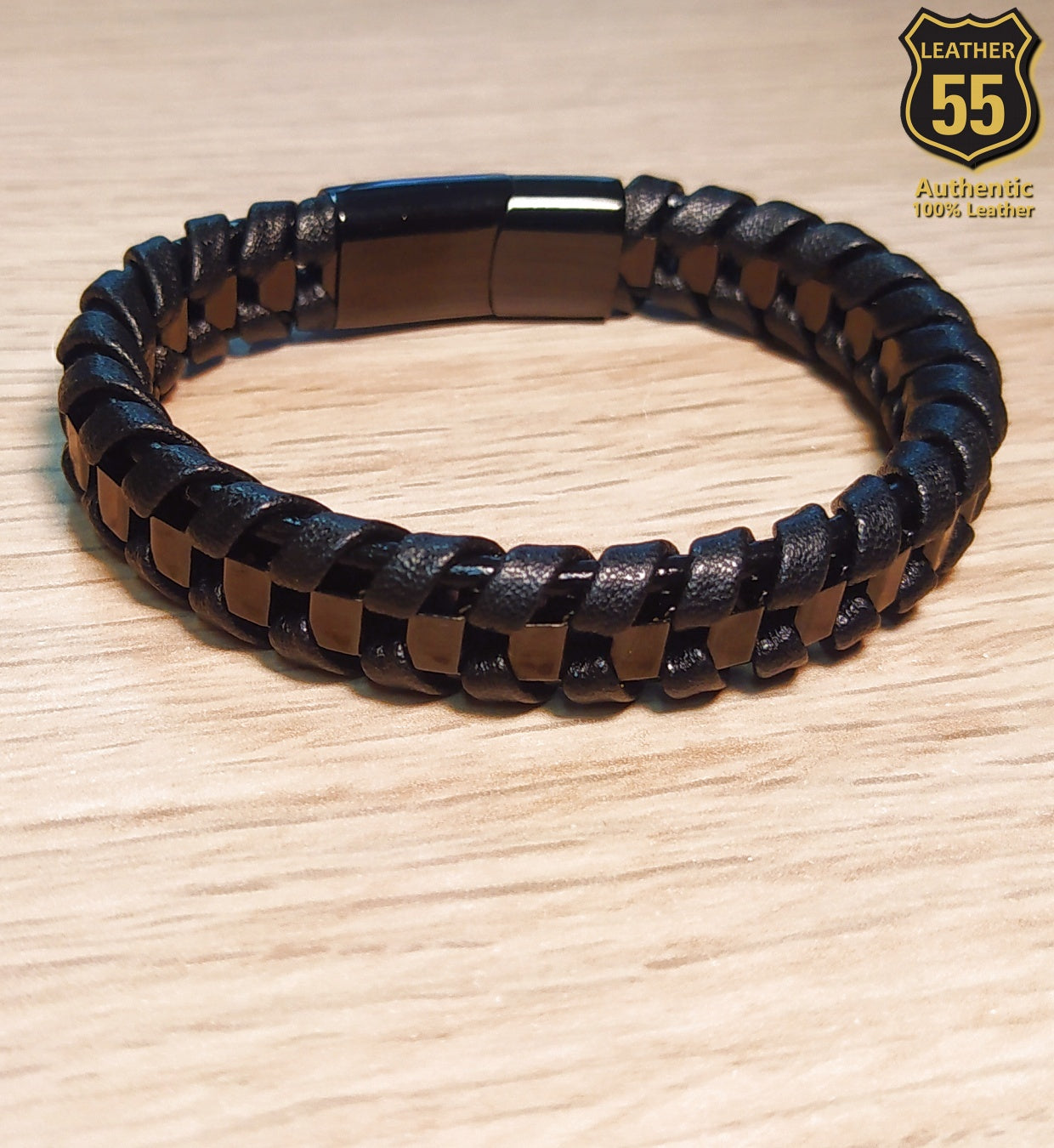 Leather 55 Ανδρικό Xειροποίητο Δερμάτινο βραχιόλι με ανοξείδωτο ατσάλι σε συσκευασία δώρου / Κωδικός Προϊόντος: C199