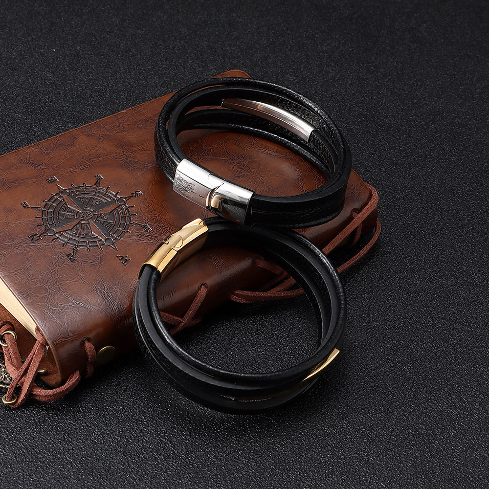 Leather 55 Ανδρικό Xειροποίητο Δερμάτινο βραχιόλι με ανοξείδωτο ατσάλι σε συσκευασία δώρου / Κωδικός Προϊόντος: C116