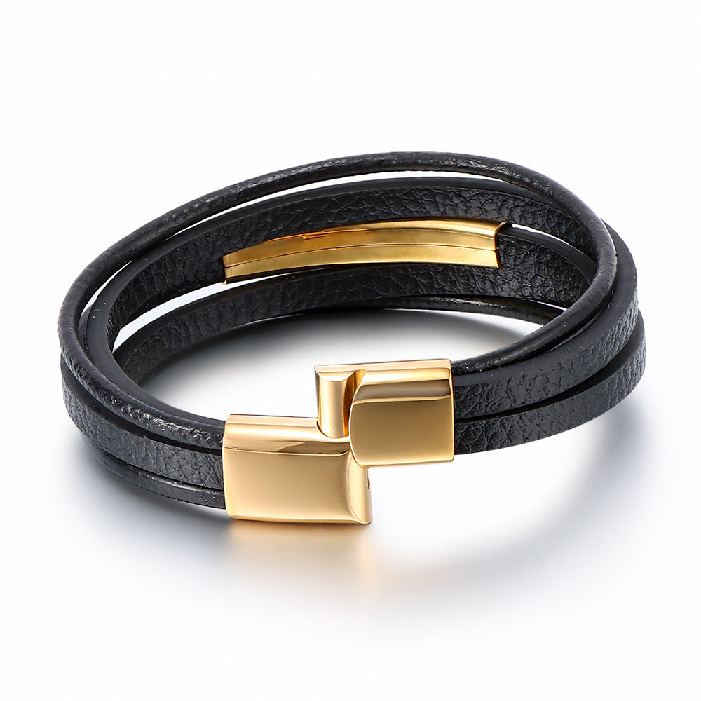Leather 55 Ανδρικό Xειροποίητο Δερμάτινο βραχιόλι με ανοξείδωτο ατσάλι σε συσκευασία δώρου / Κωδικός Προϊόντος: C116