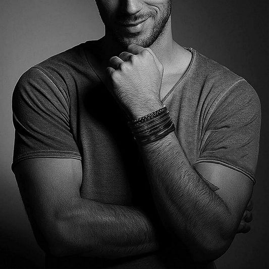 Leather 55 Ανδρικό Xειροποίητο Δερμάτινο βραχιόλι με ανοξείδωτο ατσάλι σε συσκευασία δώρου / Κωδικός Προϊόντος: C151