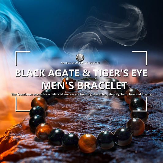 Βραχιόλι από φυσικό πέτρωμα Μαύρου Αχάτη και Μάτι Τίγρης / Κωδικός Προϊόντος: N215