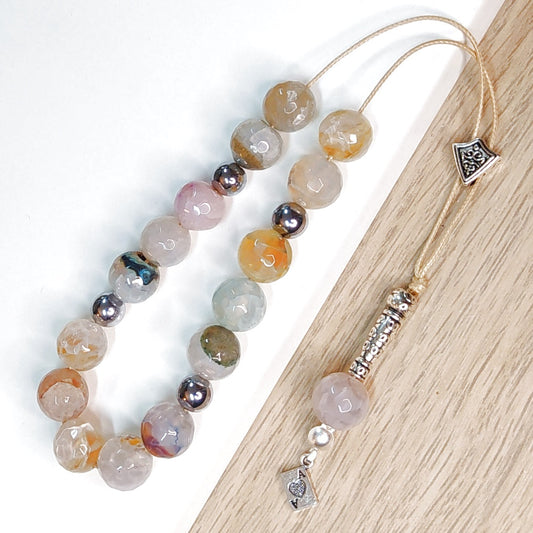 Κομπολόι ημιπολύτιμων λίθων φυσικού Αχάτη και Αιματίτη / Κωδικός Προϊόντος: Α102