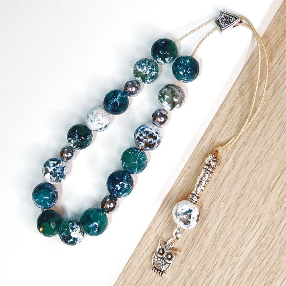 Κομπολόι ημιπολύτιμων λίθων φυσικού Αχάτη κρακελέ και Αιματίτη / Κωδικός Προϊόντος: Α104