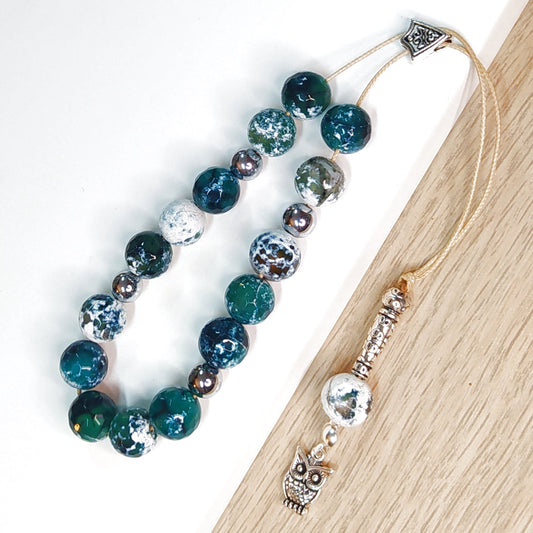 Κομπολόι ημιπολύτιμων λίθων φυσικού Αχάτη κρακελέ και Αιματίτη / Κωδικός Προϊόντος: Α104