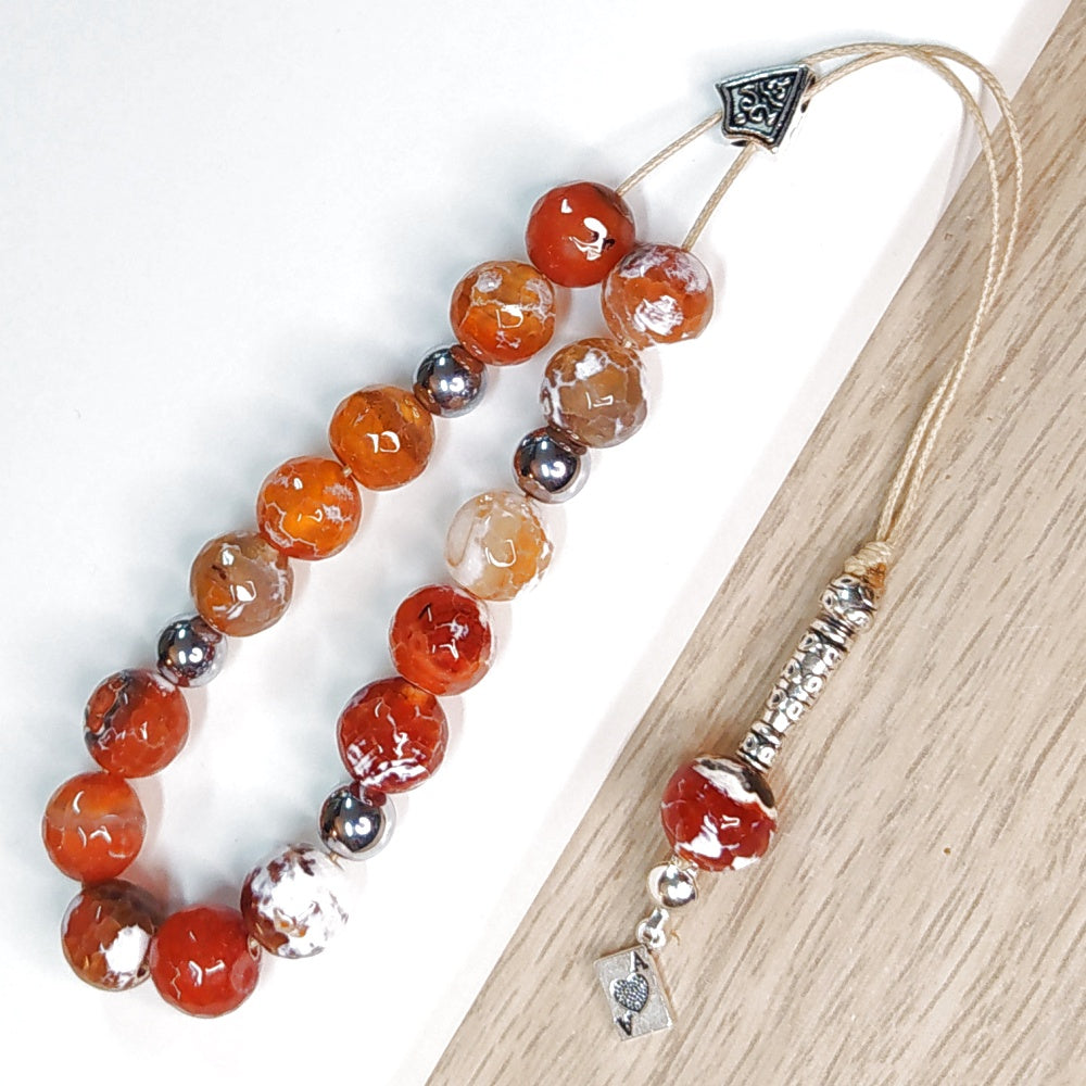 Κομπολόι ημιπολύτιμων λίθων φυσικού Αχάτη κρακελέ και Αιματίτη / Κωδικός Προϊόντος: Α105