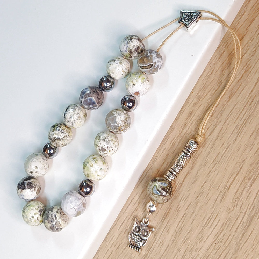 Κομπολόι ημιπολύτιμων λίθων φυσικού Αχάτη κρακελέ και Αιματίτη / Κωδικός Προϊόντος: Α109