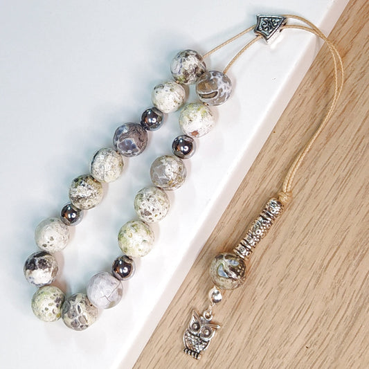 Κομπολόι ημιπολύτιμων λίθων φυσικού Αχάτη κρακελέ και Αιματίτη / Κωδικός Προϊόντος: Α109