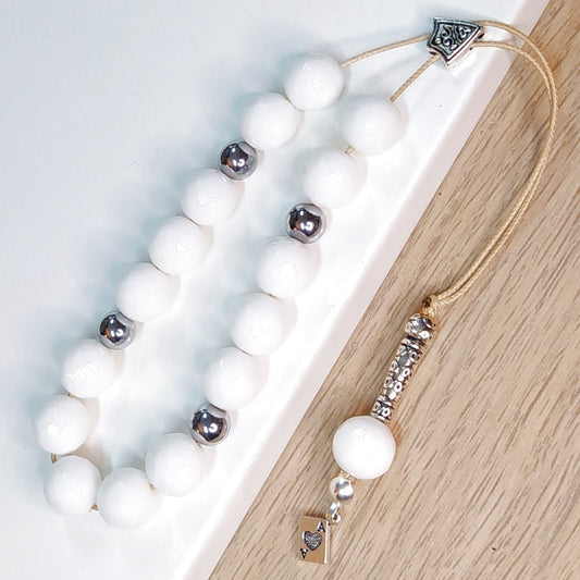 Κομπολόι ημιπολύτιμων λίθων φυσικού Λευκού Ίασπη και Αιματίτη / Κωδικός Προϊόντος: Α110