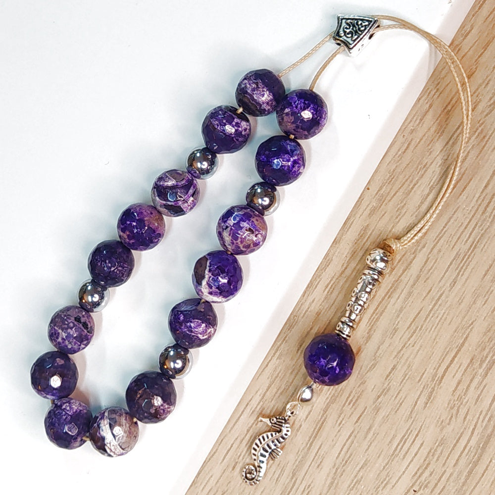 Κομπολόι ημιπολύτιμων λίθων φυσικού Αχάτη και Αιματίτη / Κωδικός Προϊόντος: Α112