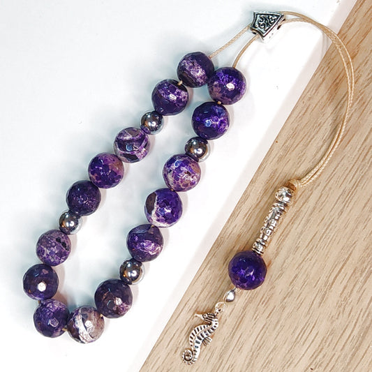 Κομπολόι ημιπολύτιμων λίθων φυσικού Αχάτη και Αιματίτη / Κωδικός Προϊόντος: Α112