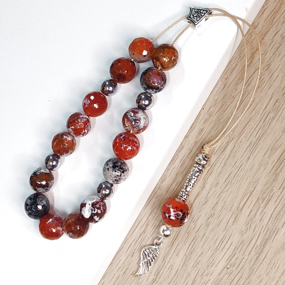 Κομπολόι ημιπολύτιμων λίθων φυσικού Αχάτη και Αιματίτη / Κωδικός Προϊόντος: Α115