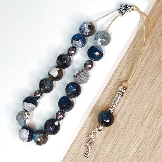 Κομπολόι ημιπολύτιμων λίθων φυσικού Αχάτη και Αιματίτη / Κωδικός Προϊόντος: Α118