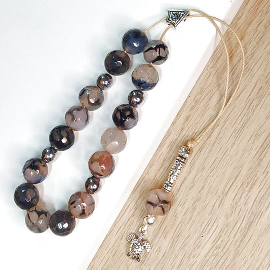 Κομπολόι ημιπολύτιμων λίθων φυσικού Αχάτη Dragon Veins και Αιματίτη / Κωδικός Προϊόντος: Α122