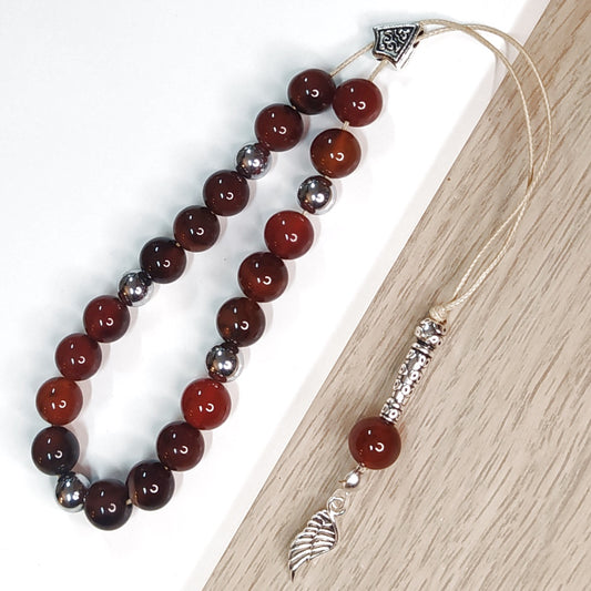 Κομπολόι ημιπολύτιμων λίθων φυσικού Πύρινου Αχάτη και Αιματίτη / Κωδικός Προϊόντος: Α125