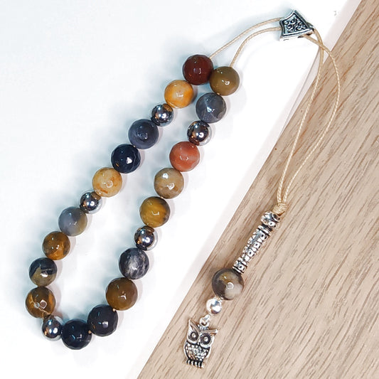 Κομπολόι ημιπολύτιμων λίθων φυσικού Αχάτη και Αιματίτη / Κωδικός Προϊόντος: Α127