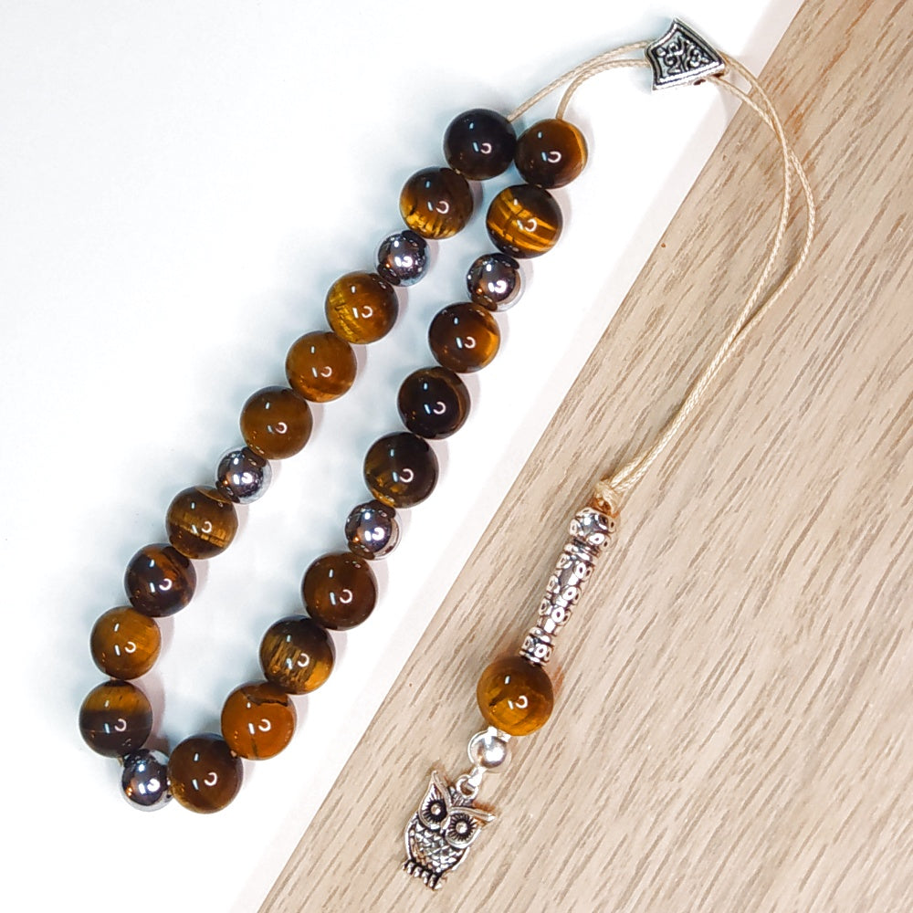 Κομπολόι ημιπολύτιμων λίθων φυσικού Μάτι Τίγρης και Αιματίτη / Κωδικός Προϊόντος: Α131