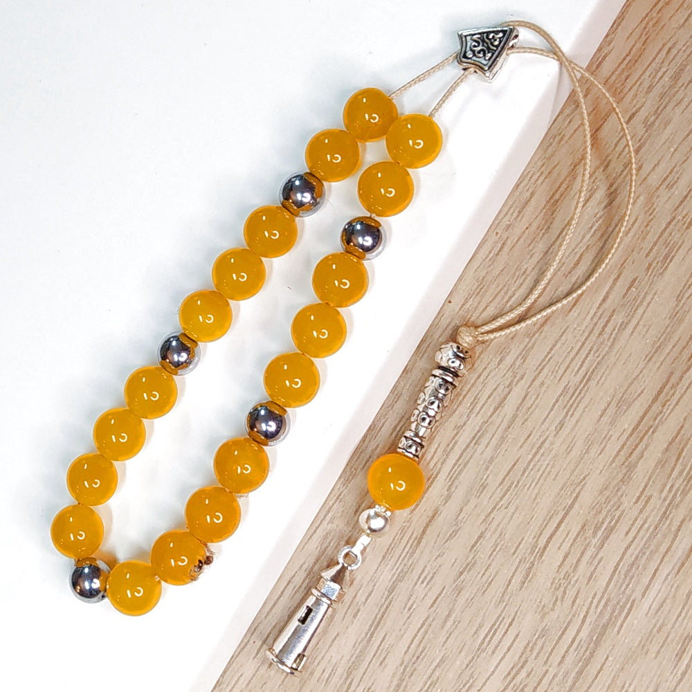 Κομπολόι ημιπολύτιμων λίθων φυσικού Αχάτη Ηλιόδωρο και Αιματίτη / Κωδικός Προϊόντος: Α133