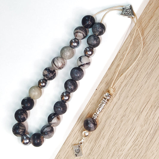 Κομπολόι ημιπολύτιμων λίθων φυσικού Ίασπη Πικάσο και Αιματίτη / Κωδικός Προϊόντος: Α135