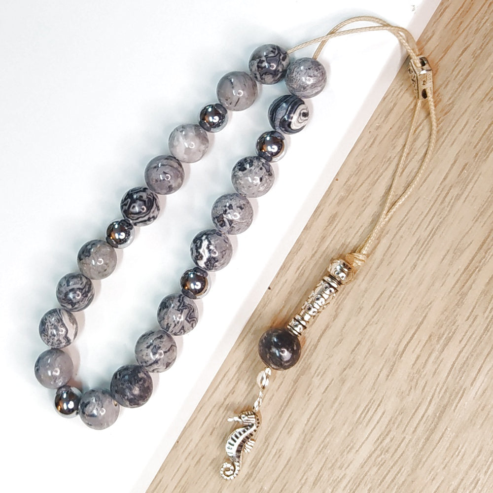 Κομπολόι ημιπολύτιμων λίθων φυσικού Ίασπη Πικάσο και Αιματίτη / Κωδικός Προϊόντος: Α136