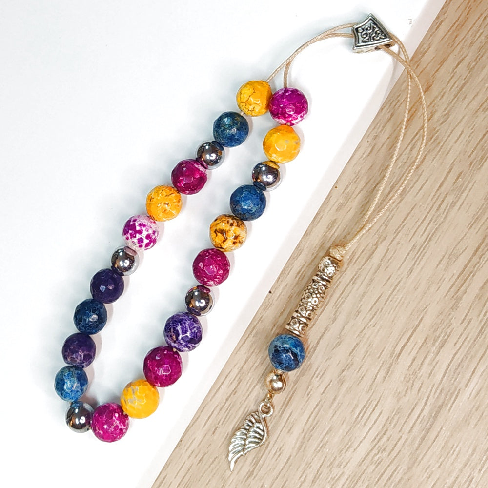 Κομπολόι ημιπολύτιμων λίθων φυσικού Αχάτη κρακελέ και Αιματίτη / Κωδικός Προϊόντος: Α137