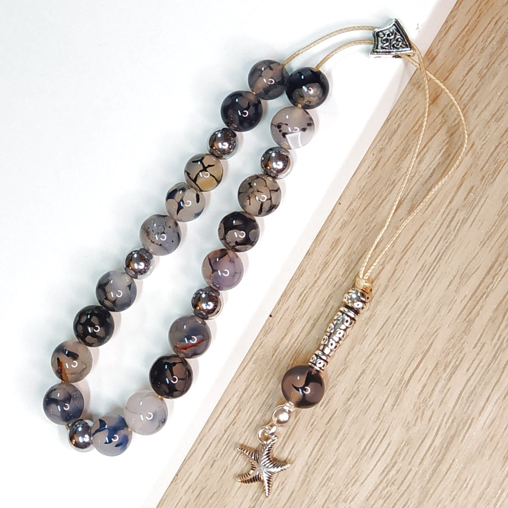 Κομπολόι ημιπολύτιμων λίθων φυσικού Αχάτη Dragon Veins και Αιματίτη / Κωδικός Προϊόντος: Α140