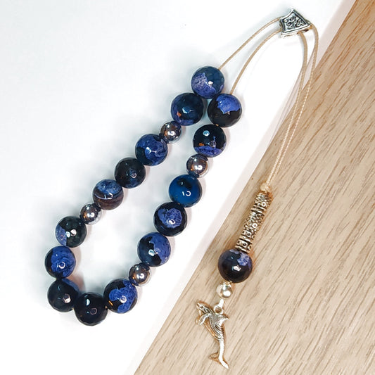 Κομπολόι ημιπολύτιμων λίθων φυσικού Αχάτη και Αιματίτη / Κωδικός Προϊόντος: Α155