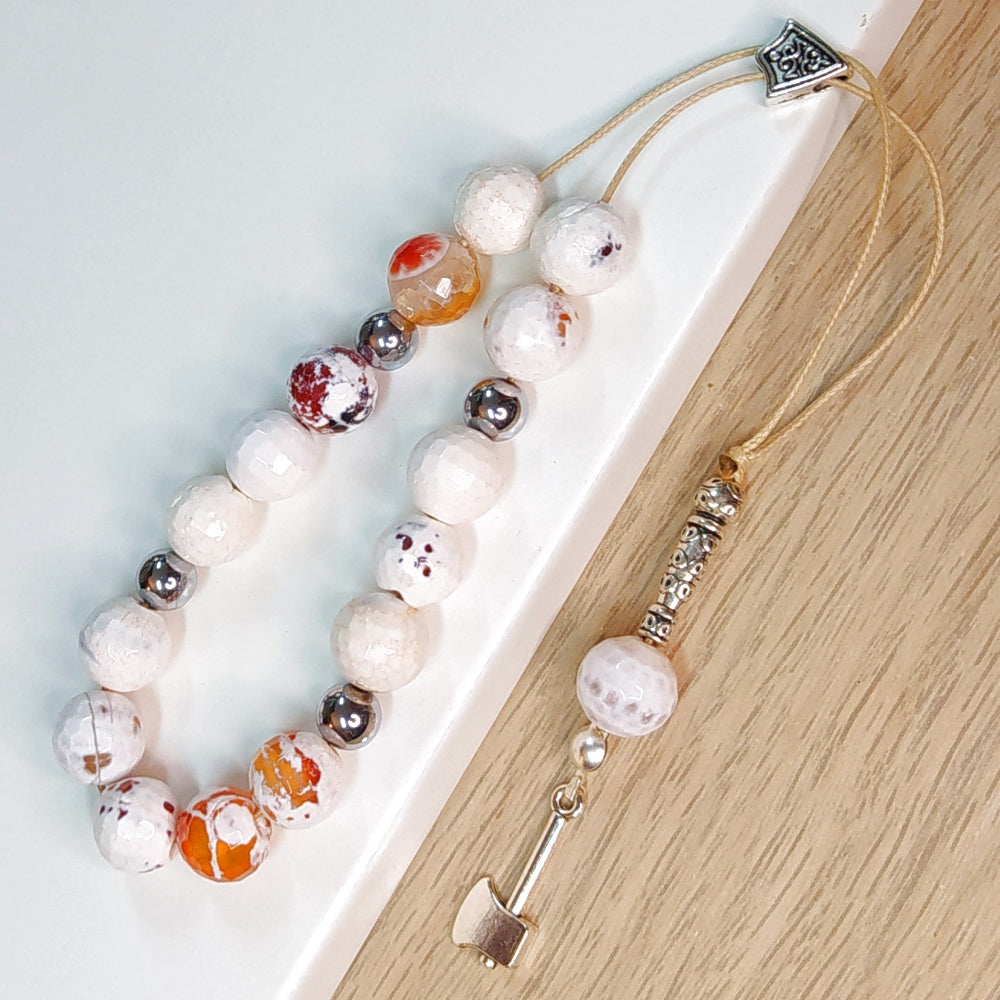 Κομπολόι ημιπολύτιμων λίθων φυσικού Αχάτη κρακελέ και Αιματίτη / Κωδικός Προϊόντος: Α156