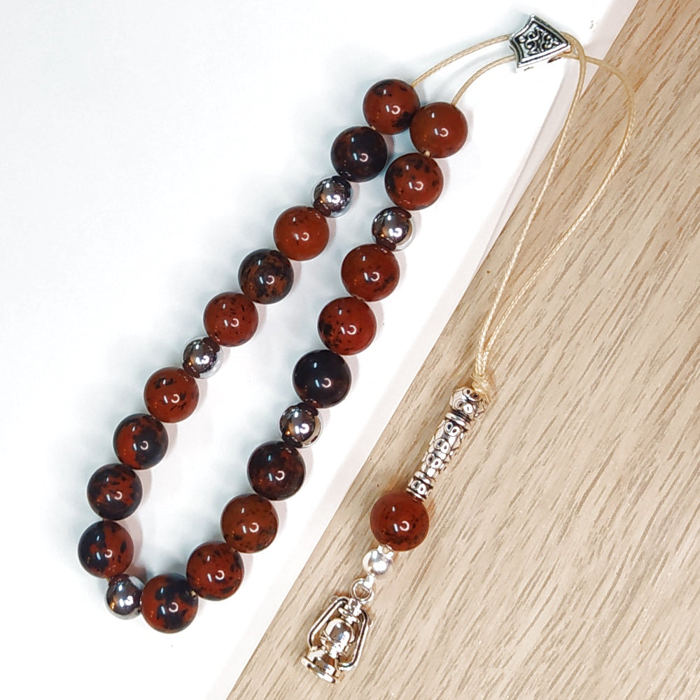 Κομπολόι ημιπολύτιμων λίθων φυσικού Μαόνι Οψιδιανού και Αιματίτη / Κωδικός Προϊόντος: Α158