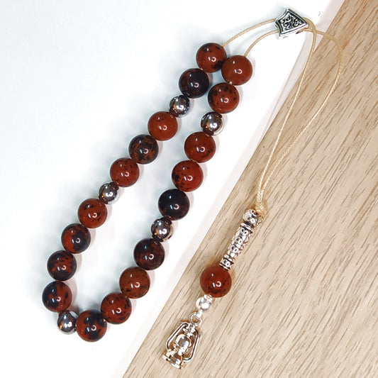 Κομπολόι ημιπολύτιμων λίθων φυσικού Μαόνι Οψιδιανού και Αιματίτη / Κωδικός Προϊόντος: Α158