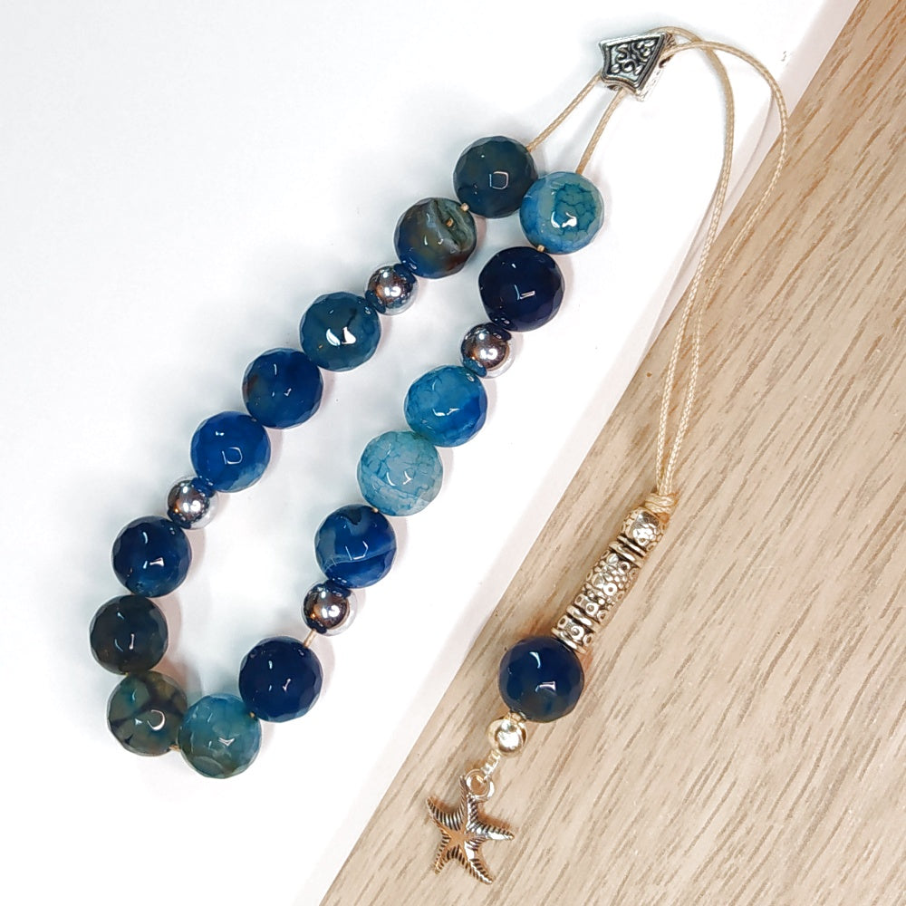 Κομπολόι ημιπολύτιμων λίθων φυσικού Αχάτη και Αιματίτη / Κωδικός Προϊόντος: Α161