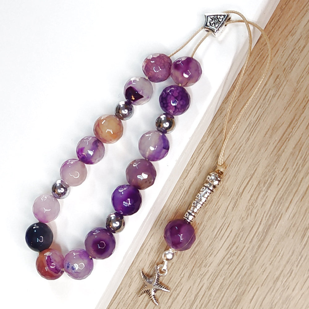 Κομπολόι ημιπολύτιμων λίθων φυσικού Αχάτη και Αιματίτη / Κωδικός Προϊόντος: Α163