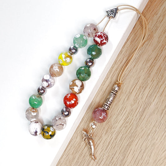 Κομπολόι ημιπολύτιμων λίθων φυσικού Αχάτη κρακελέ και Αιματίτη / Κωδικός Προϊόντος: Α164