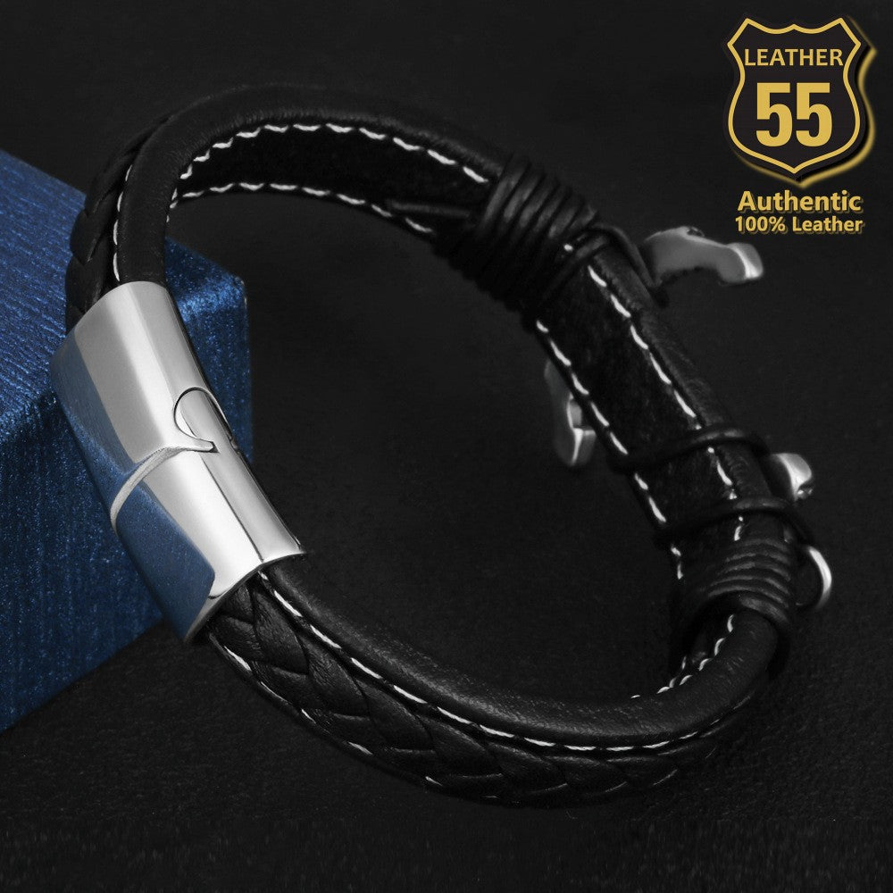 Leather 55 Ανδρικό Xειροποίητο Δερμάτινο βραχιόλι με ανοξείδωτο ατσάλι σε συσκευασία δώρου / Κωδικός Προϊόντος: C126