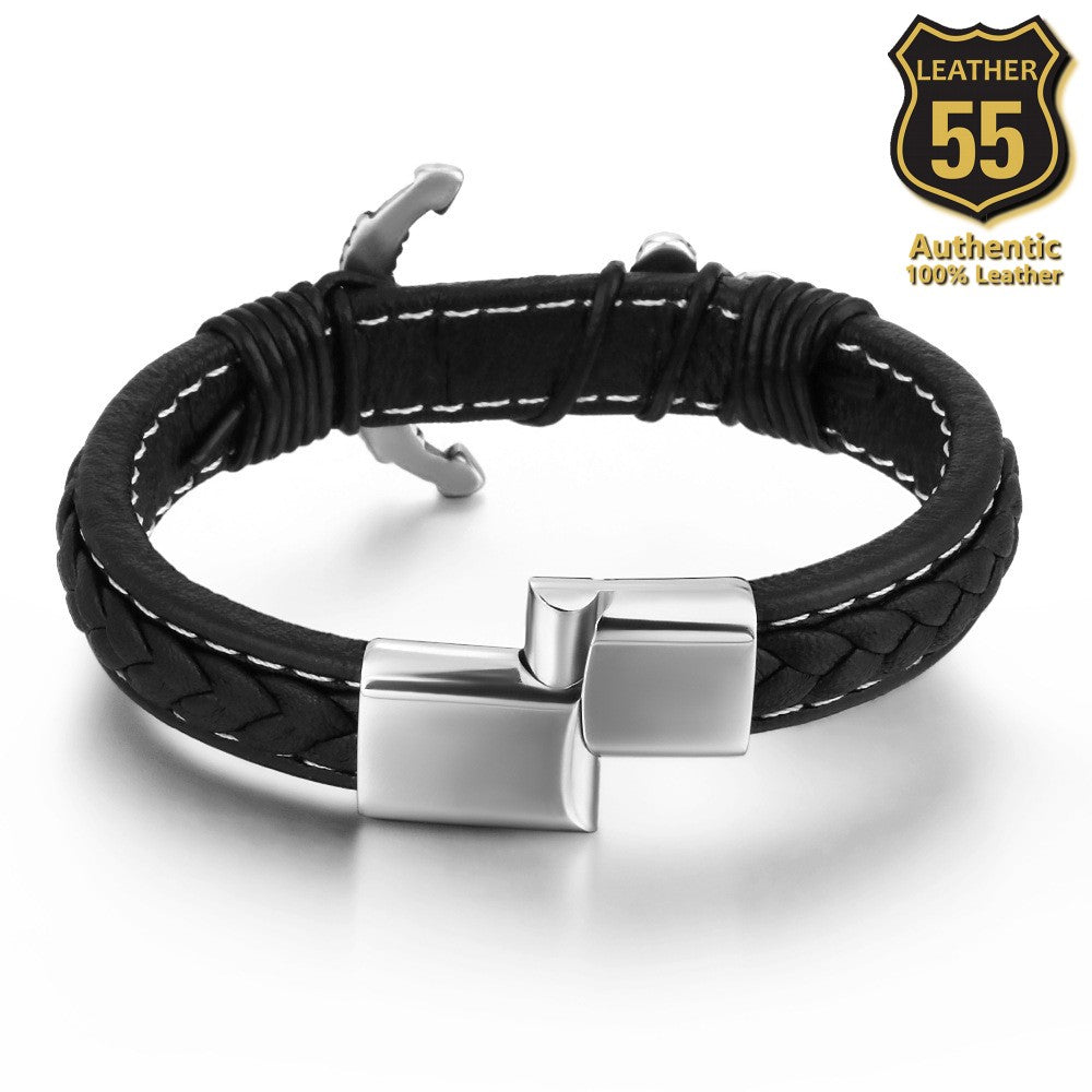 Leather 55 Ανδρικό Xειροποίητο Δερμάτινο βραχιόλι με ανοξείδωτο ατσάλι σε συσκευασία δώρου / Κωδικός Προϊόντος: C126