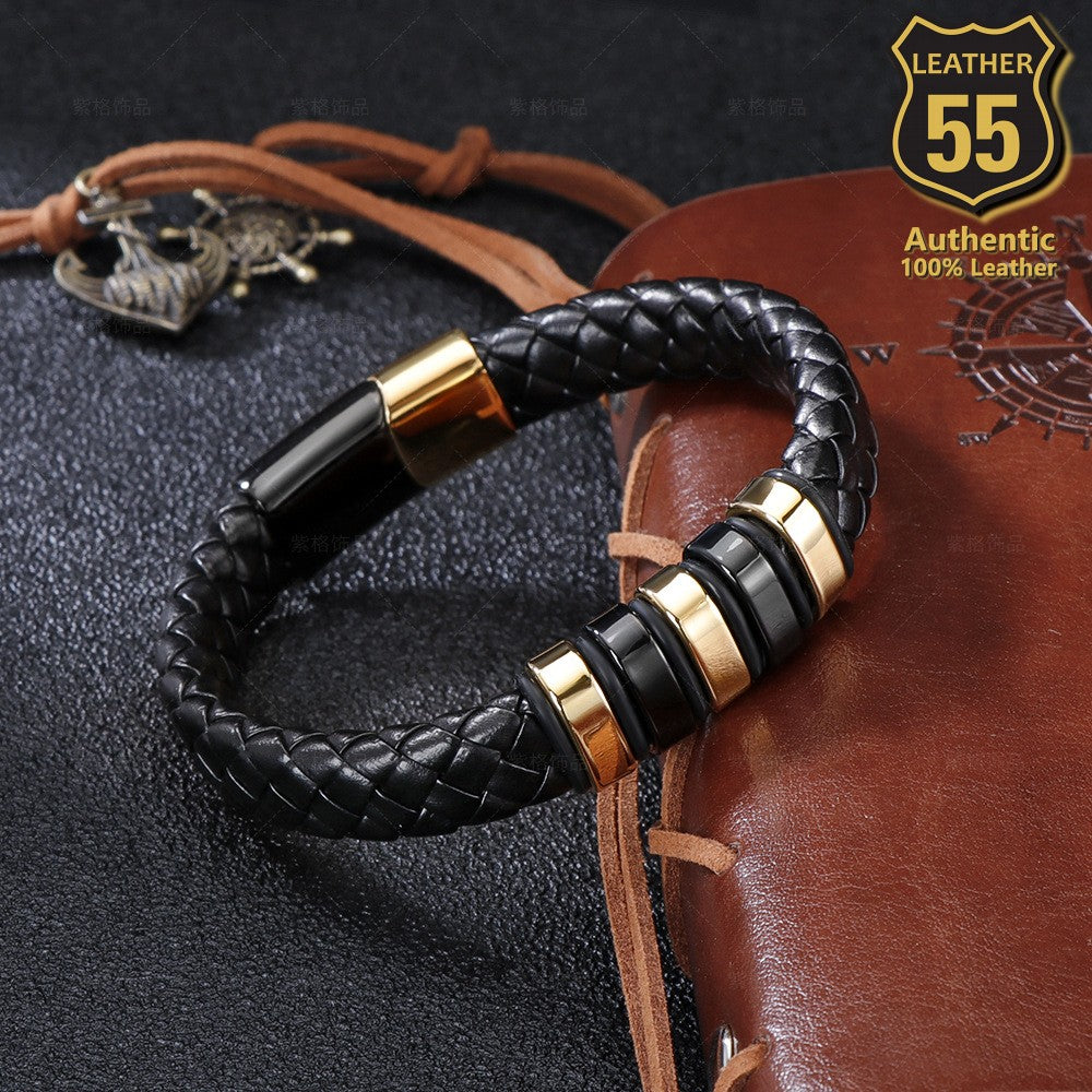 Leather 55 Ανδρικό Xειροποίητο Δερμάτινο βραχιόλι με ανοξείδωτο ατσάλι σε συσκευασία δώρου / Κωδικός Προϊόντος: C127