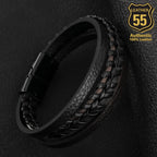 Leather 55 Ανδρικό Xειροποίητο Δερμάτινο βραχιόλι με ανοξείδωτο ατσάλι σε συσκευασία δώρου / Κωδικός Προϊόντος: C129